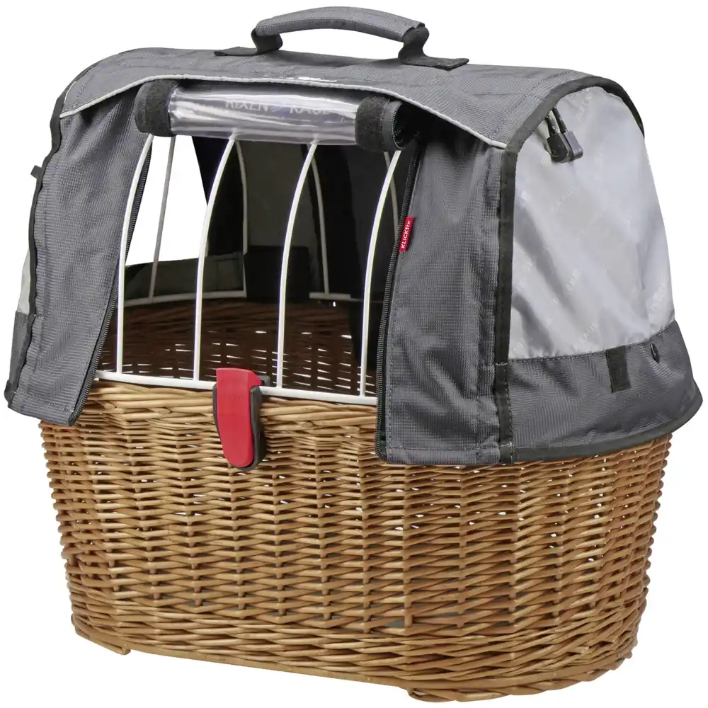 KLICKfix Tierkorb Doggy Basket mit KLICKfix Bodenkupplung für Racktime Gepäckträger, inkl. Wetterschutz braun