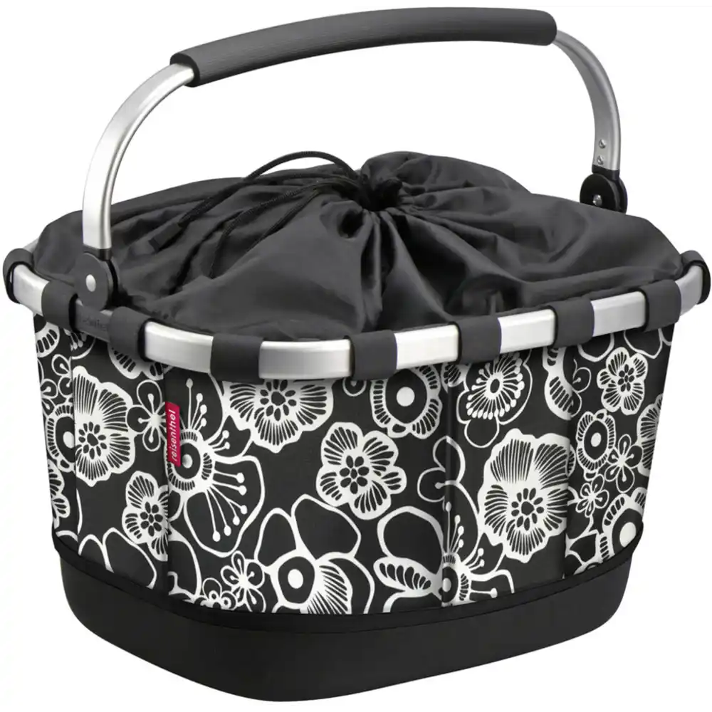 KLICKfix Gepäckträgerkorb Reisenthel Carrybag GT mit KLICKfix Bodenkupplung für Racktime Gepäckträger fleur schwarz