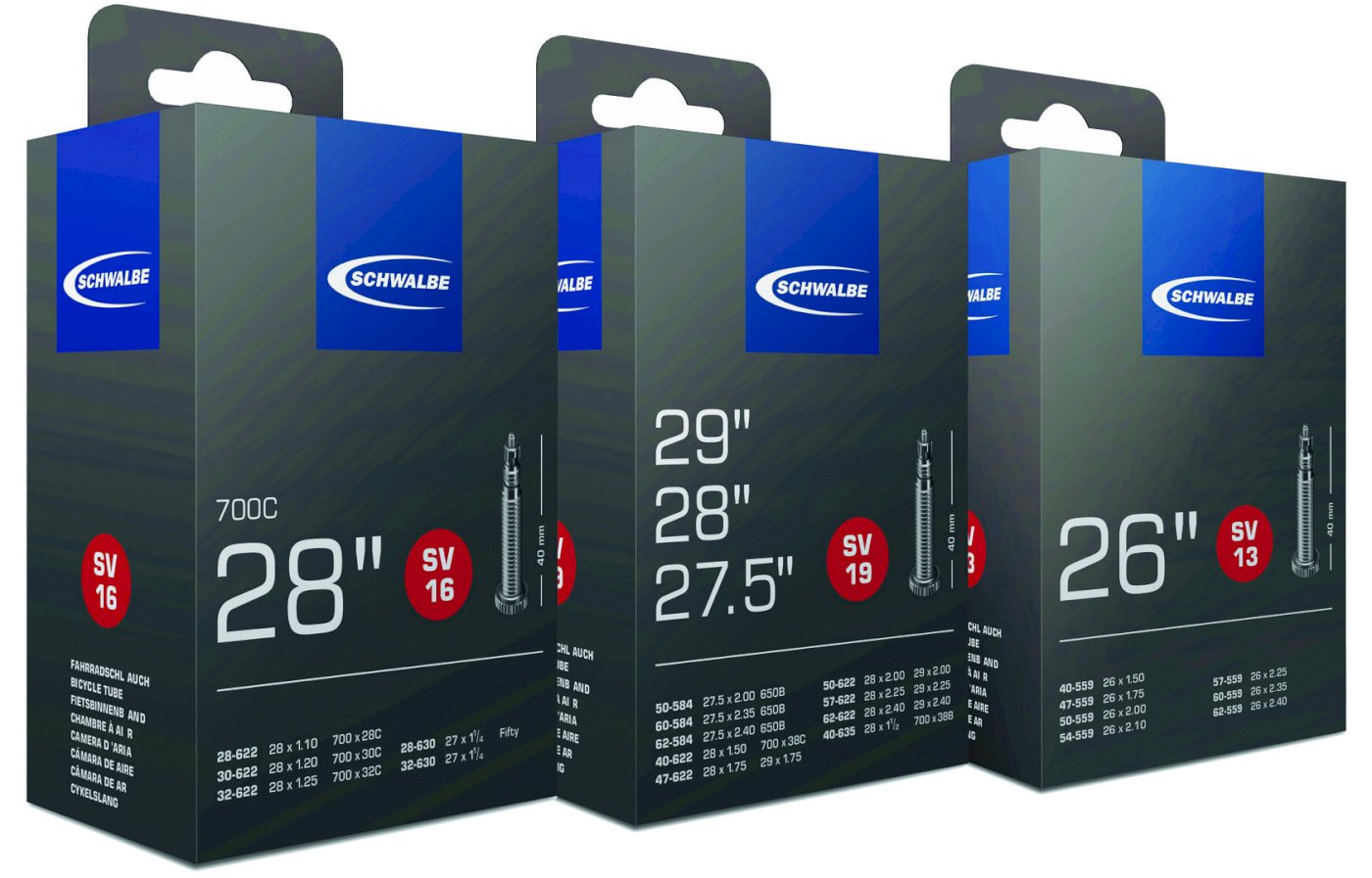 Schwalbe Fahrradschlauch SV Ventil Nr. 15  28" 50 mm 18/28-622/630