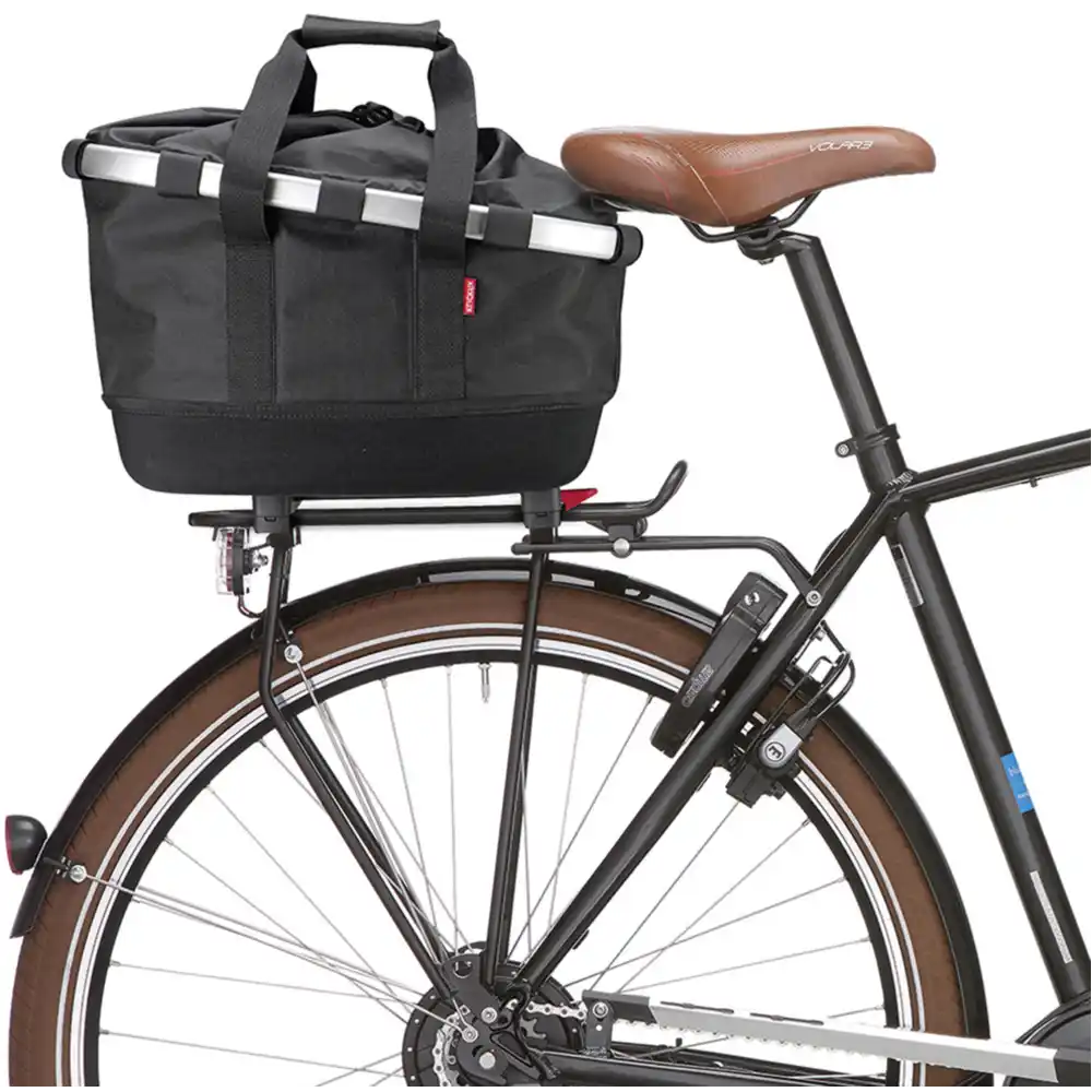 KLICKfix Reisenthel Bikebasket GT Gepäckträgerkorb mit KLICKfix Bodenkupplung für Racktime Gepäckträger schwarz / silber
