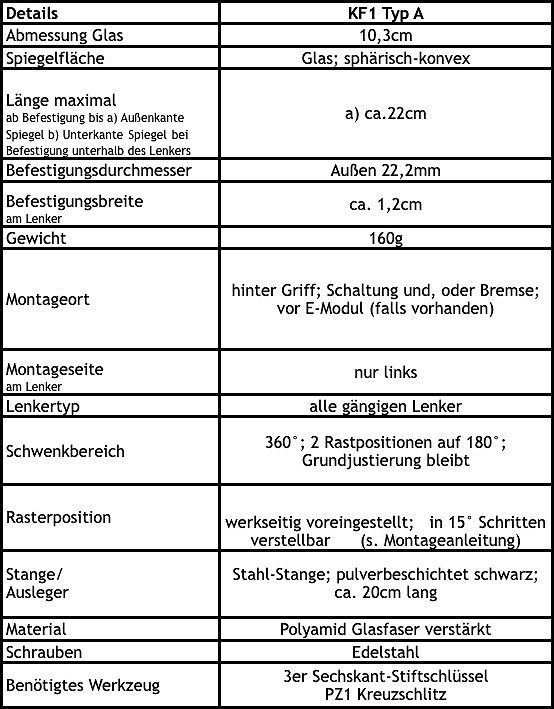 Krampe Lenkerspiegel KF1 Typ A, klappbar Lenkeraußenklemmung, links