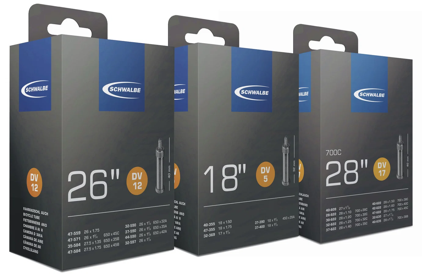 Schwalbe Fahrradschlauch DV Ventil Nr. 5 18" 32 mm 32/47-355/400