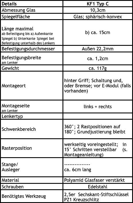 Krampe Lenkerspiegel KF1 Typ C, klappbar Lenkeraußenklemmung, links/rechts