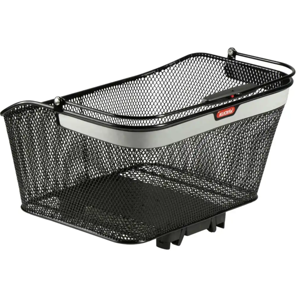 KLICKfix City Korb Reflect Gepäckträgerkorb mit KLICKfix Bodenkupplung für Racktime Gepäckträger schwarz / silber