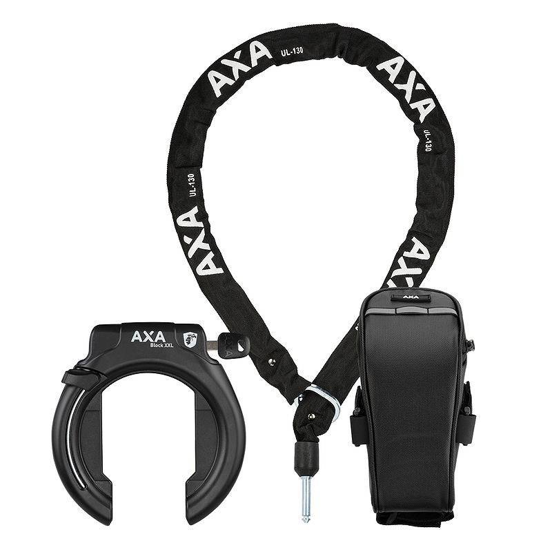 AXA Rahmenschloss Set Block XXL AZ inkl. Kette ULC (130 cm) und Tasche 56 mm schwarz