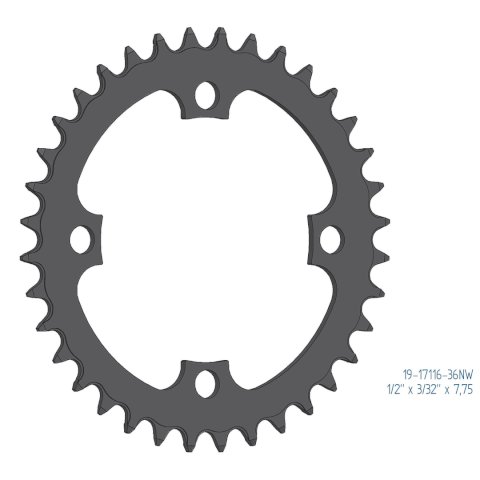 Esjot Kettenblatt für Bosch Gen 1, Gen 3 + Gen 4 Narrow Wide 1/2"x 3/32"+1/2"x11/128" 44 Zähne